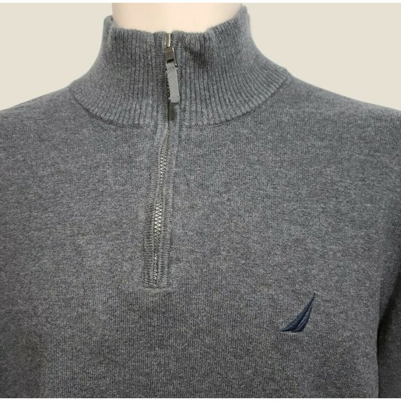 Dockers Knit Top Mens L Long Sleeve Fleece Lined 1/4 Zipper Gray / Blue Trim M1 - Picture 2 of 6